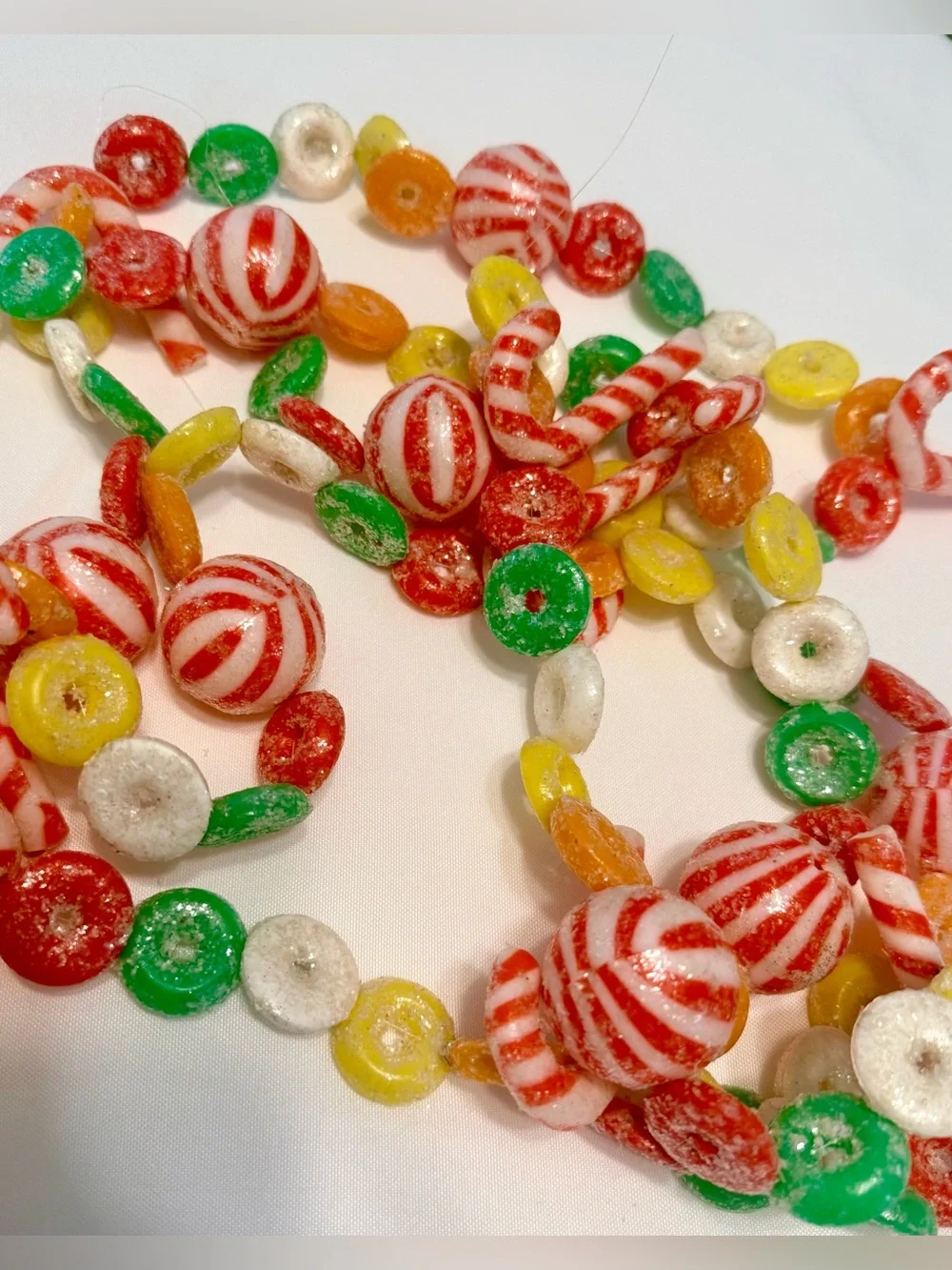 2-Vintage Christmas candy blow mold sugared garland. 9' 1/new 1/used